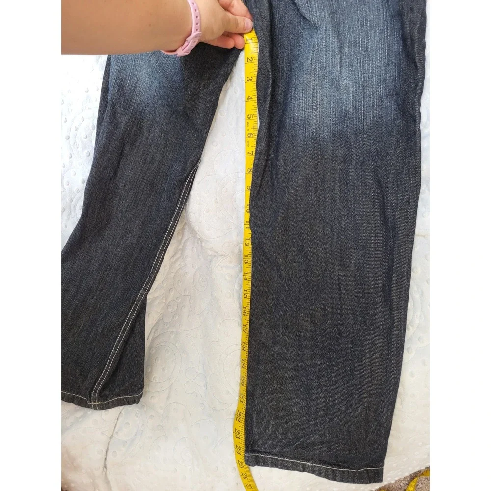 Bklyn Xpress Boys Dark Wash Relaxed Fit Denim Jeans Contrast Stitch Size 14